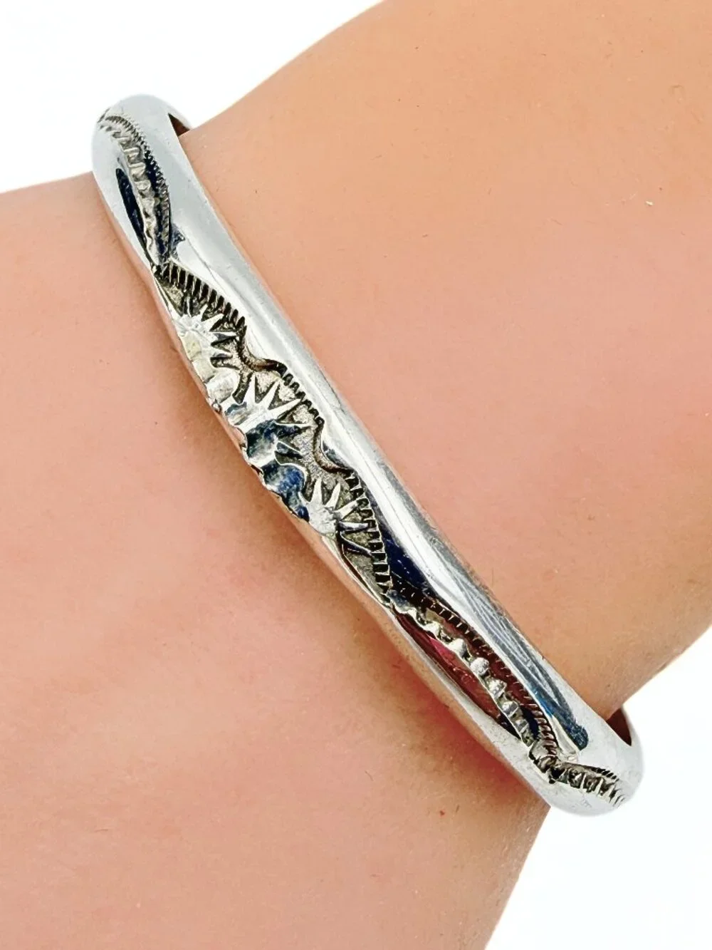 Amazing Southwest Hand Stamped Sterling Silver Stackable Cuff Bracelet